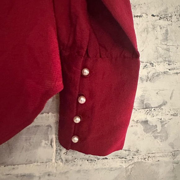 Ann Taylor | Satin Red Long Sleeve Blouse w Pearl Cuffs - Picture 6 of 6